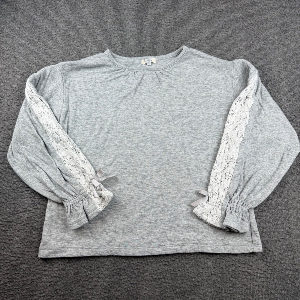 Seraph Long Sleeve Top Girls 140 Gray Lace Sleeve Ruffle Cuff Bow S106019